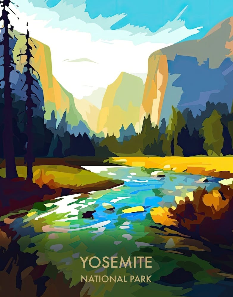 Yosemite National Park Affiche de voyage style illustration 1