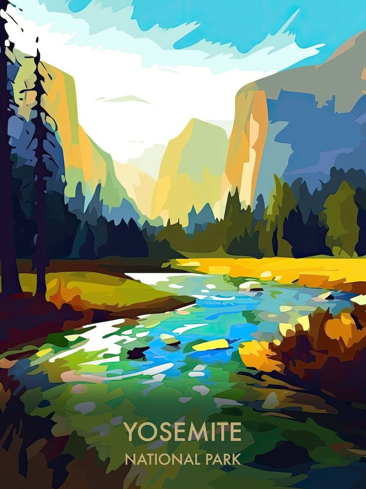 Yosemite National Park Travel Poster Illustration Style 1