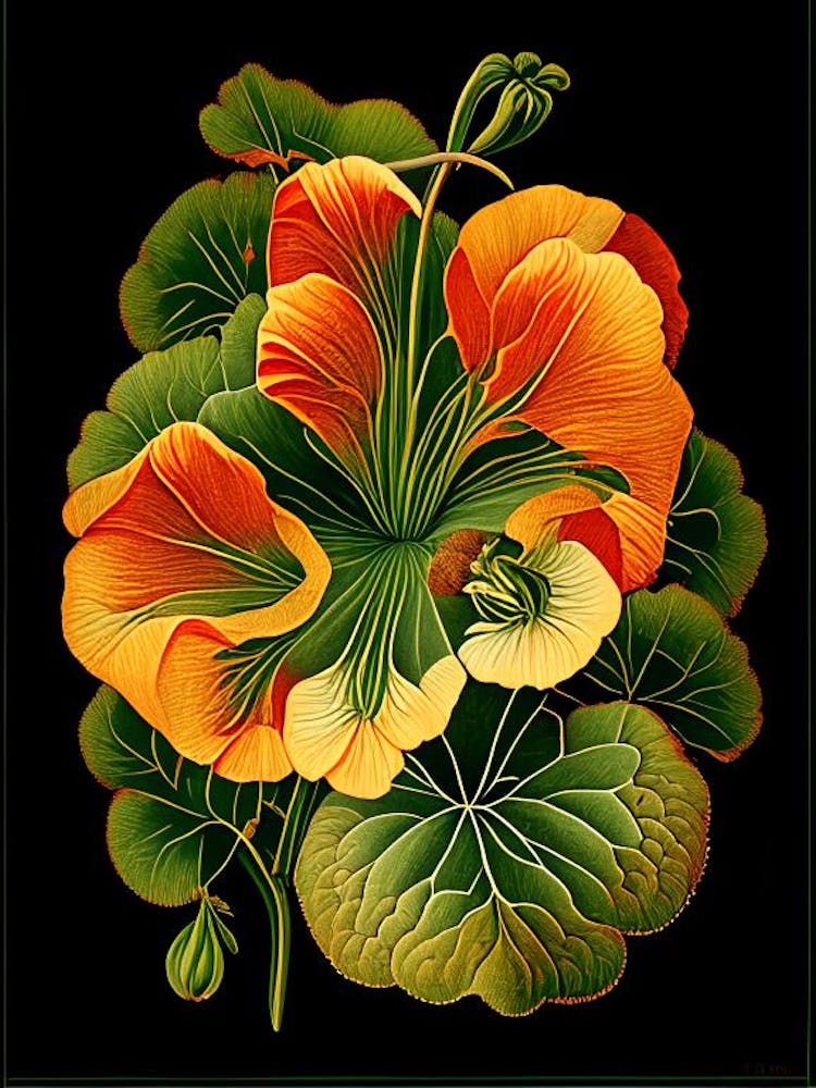 Nasturtium Floral 2 Botanical Vintage Poster Flower