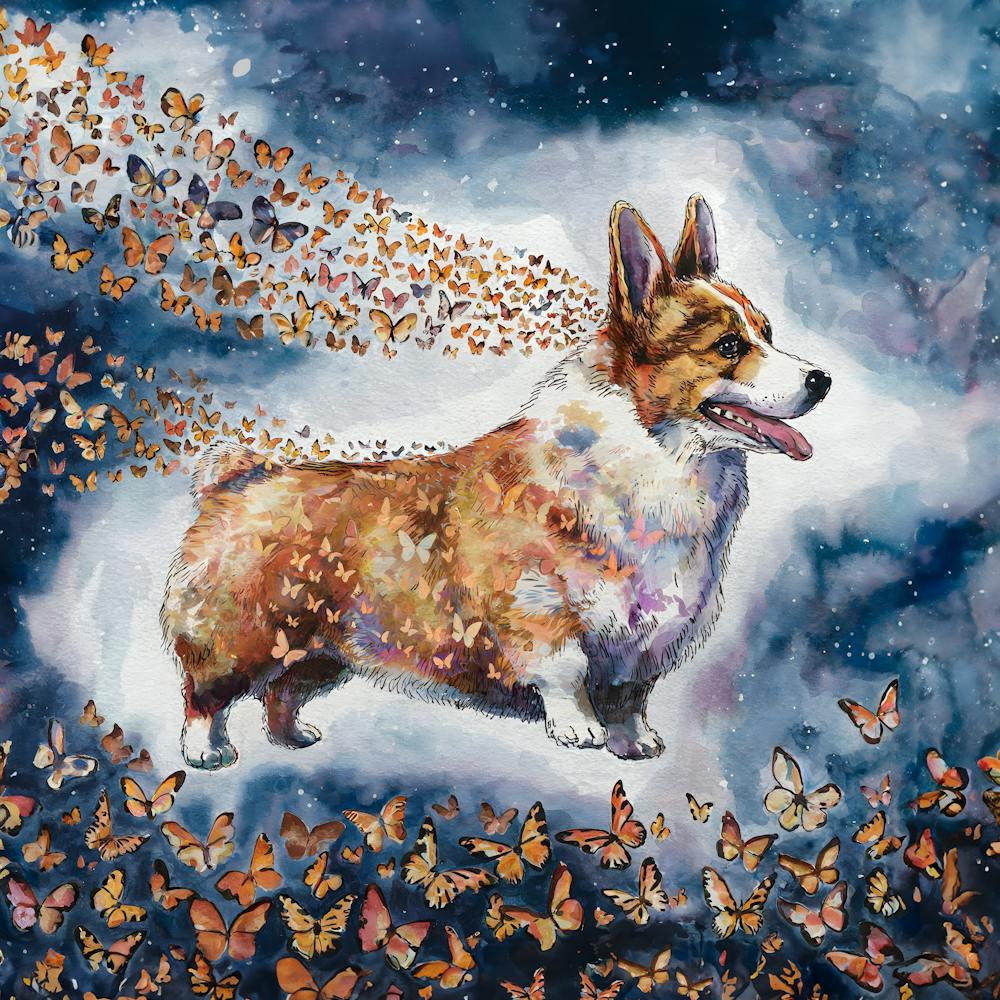 Corgi With Butterflies