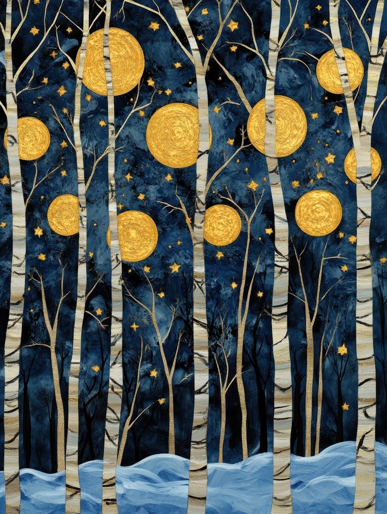 Moonlight Birch Trees