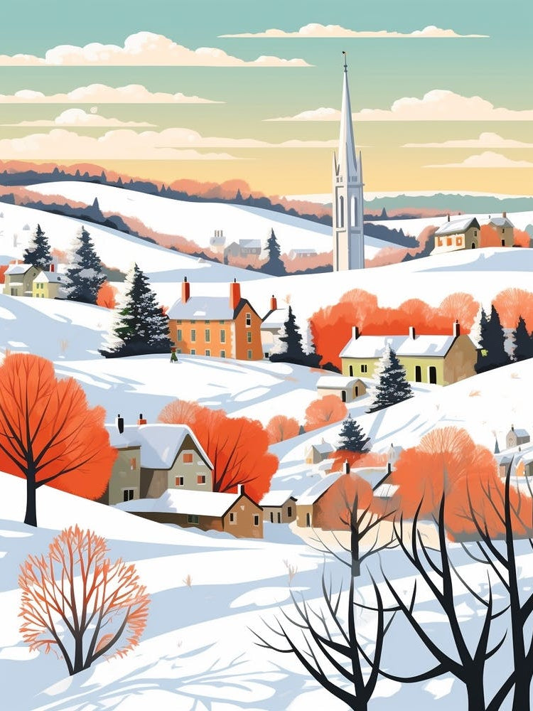 Retro Winter Illustration Cotswolds United Kingdom 4