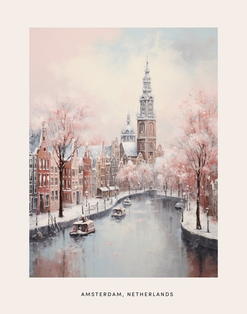 Dreamy Winter Painting Poster Amsterdam Netherlands 1