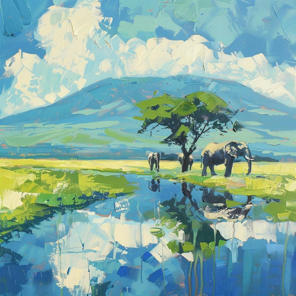 Elephants By The Water