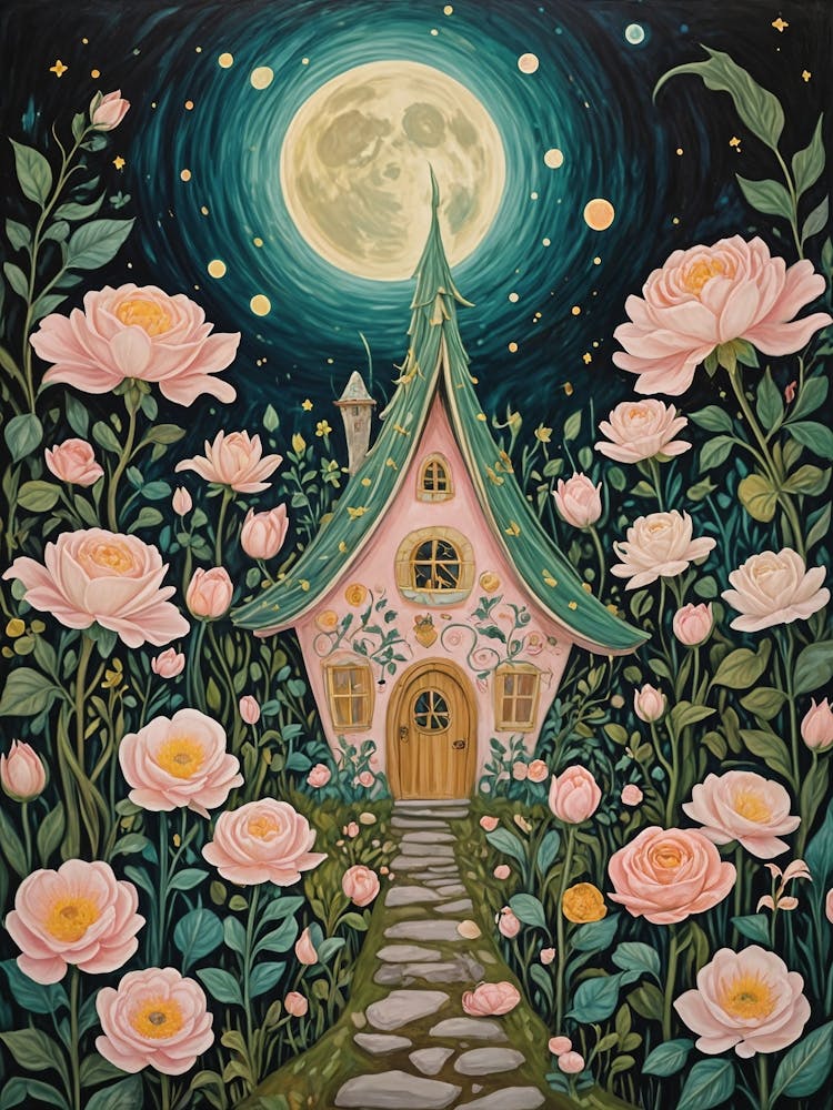 Floral Fairy House Under The Full Moon