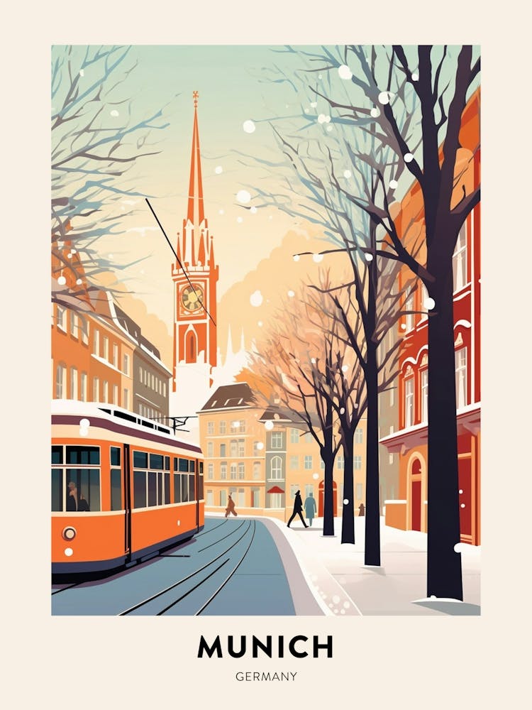 Vintage Winter Reise Poster München Deutschland 4
