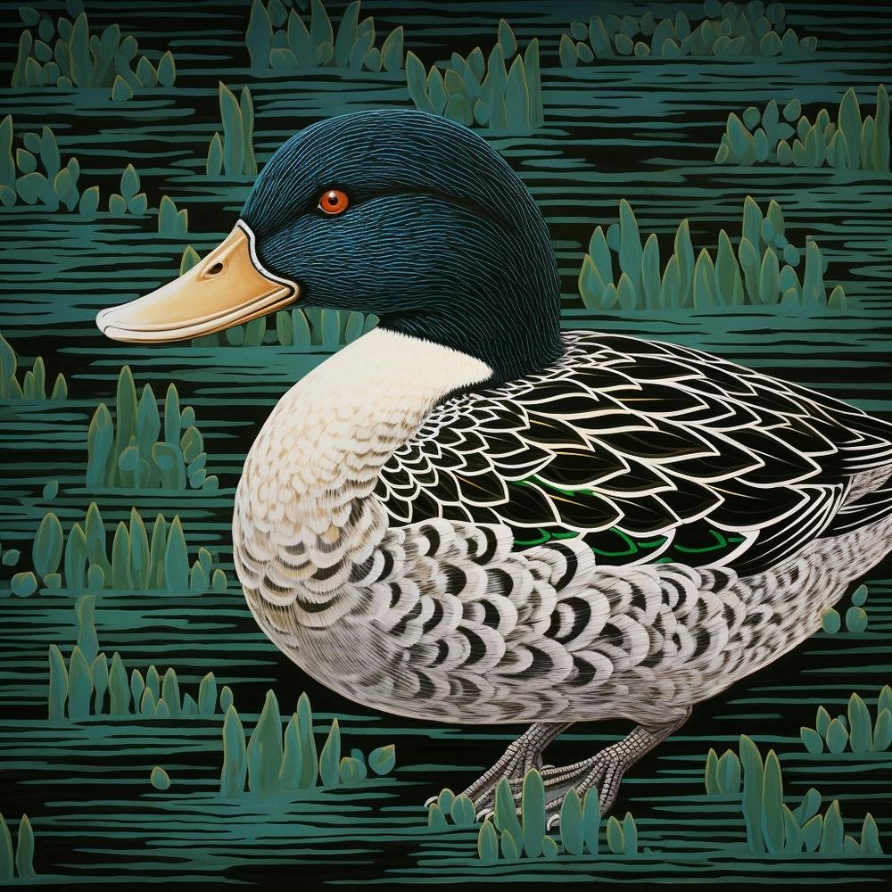 Ohara Koson Inspired Bird Painting Mallard Duck 4 Square