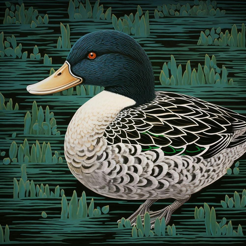 Ohara Koson Inspired Bird Painting Mallard Duck 4 Square