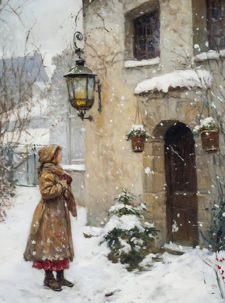 Vintage Winter Wallable Digital Downloadable, Christmas Wall Decor, Rustic Snow Winter Holiday Farmhouse Painting, Christmas Gift