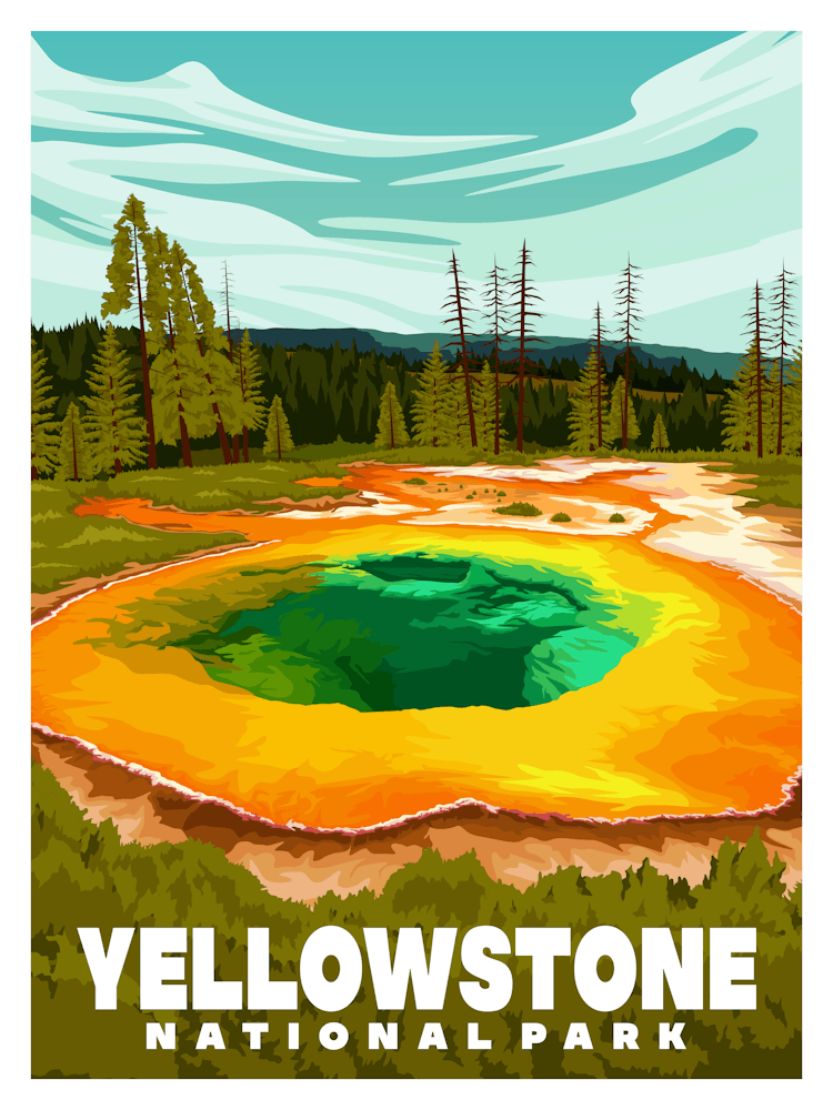 Grand Prismatic Spring Yellowstone National Park Travel Poster Vintage Design Vector