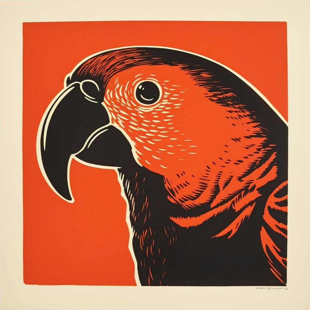 Retro Bird Lithograph Macaw 2