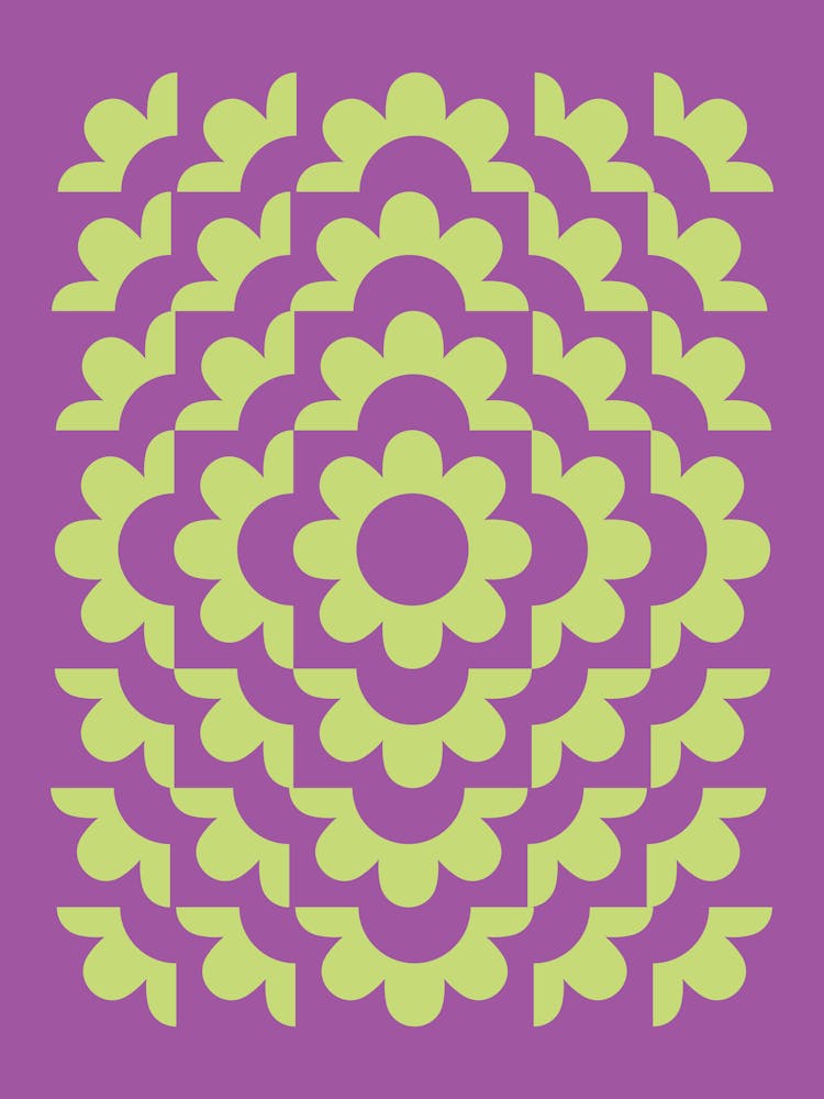 Midcentury Modern Abstract Geometric Flower Pattern Floral in Purple Forest Sage Green 3
