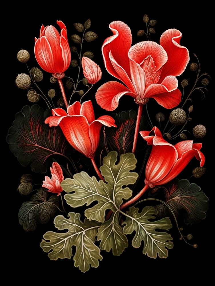 Cyclamen 3 William Morris Style Winter Florals