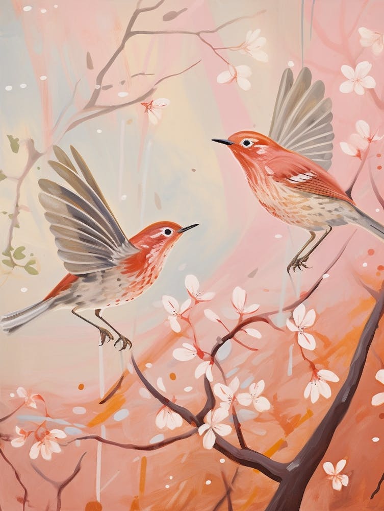 Vintage Japanese Inspired Bird Print Hermit Thrush 3