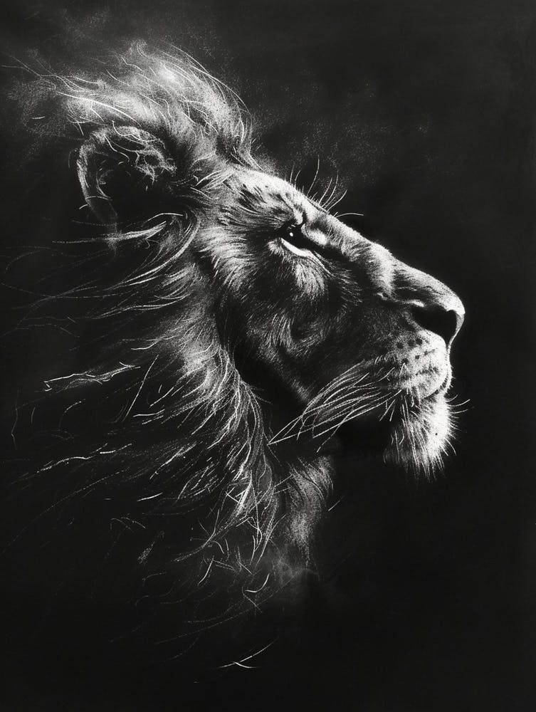 Lion Africain Dessin au Fusain Imagerie Symbolique 1