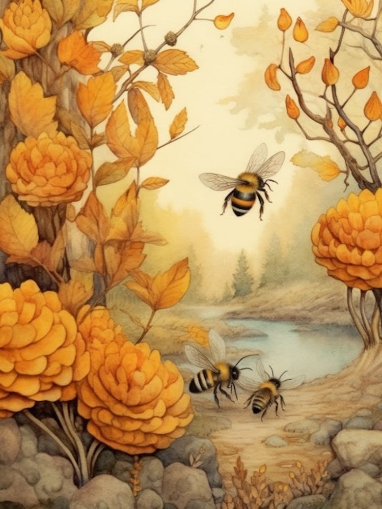 Long Horned Bee Beehive Watercolour Illustration 3