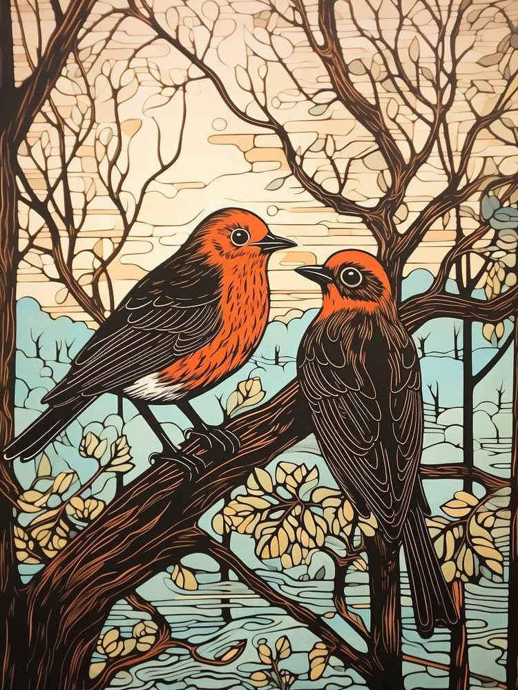 Art Nouveau Birds Poster European Robin 2