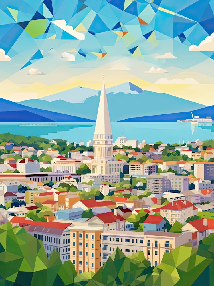 Geneva, Switzerland, Geometric Illustration 1