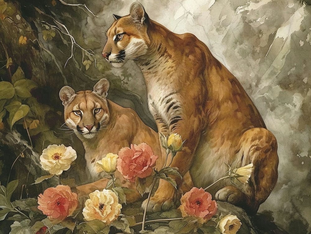 Floral Animal Illustration Cougar 4