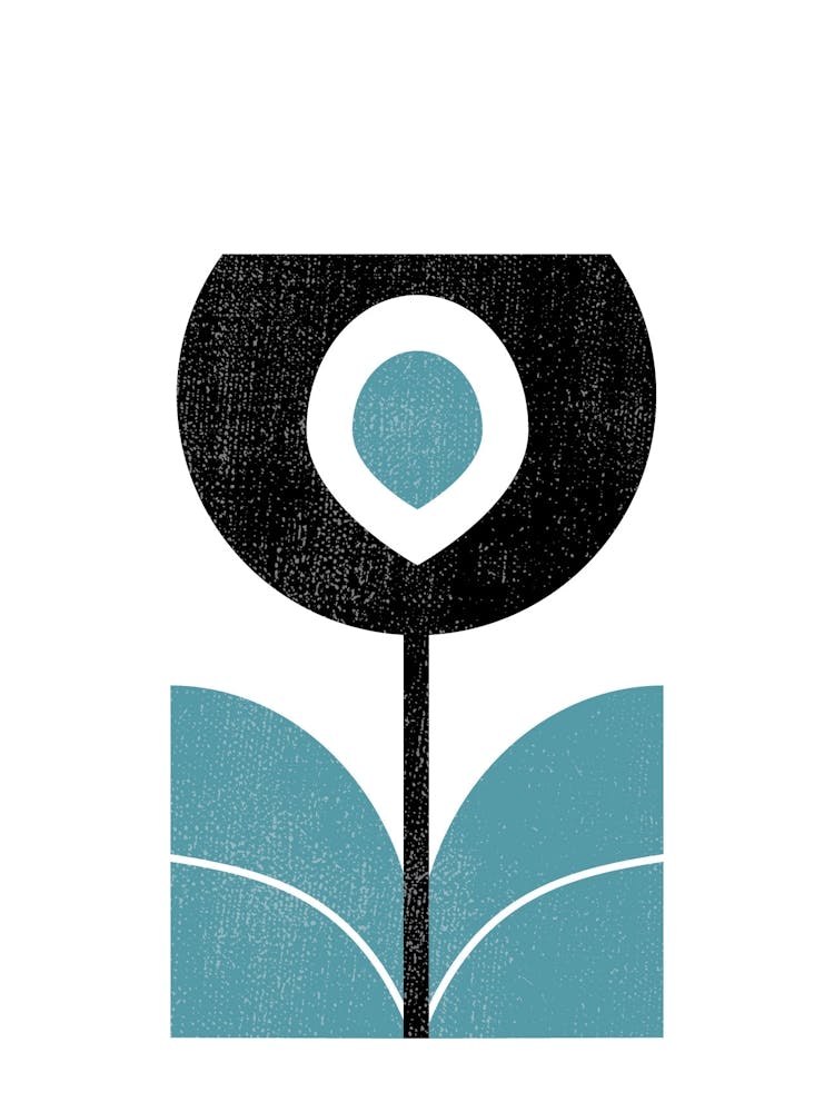 Minimalist Nordic Flower 1 - Blue Black