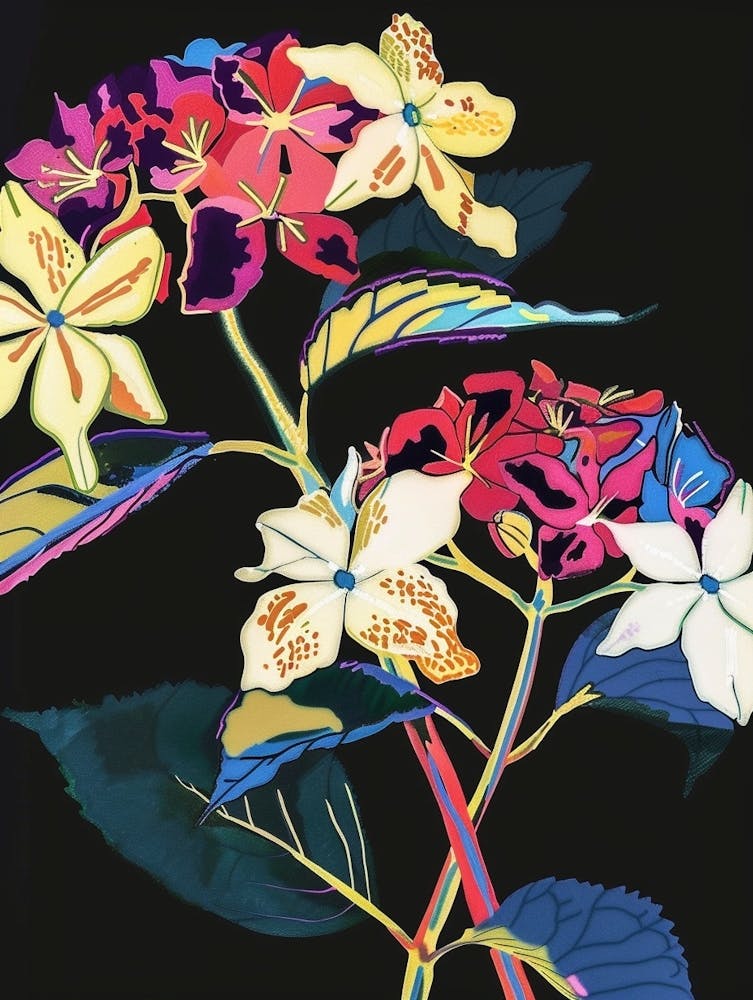 Neon Flowers On Black Hydrangea 4