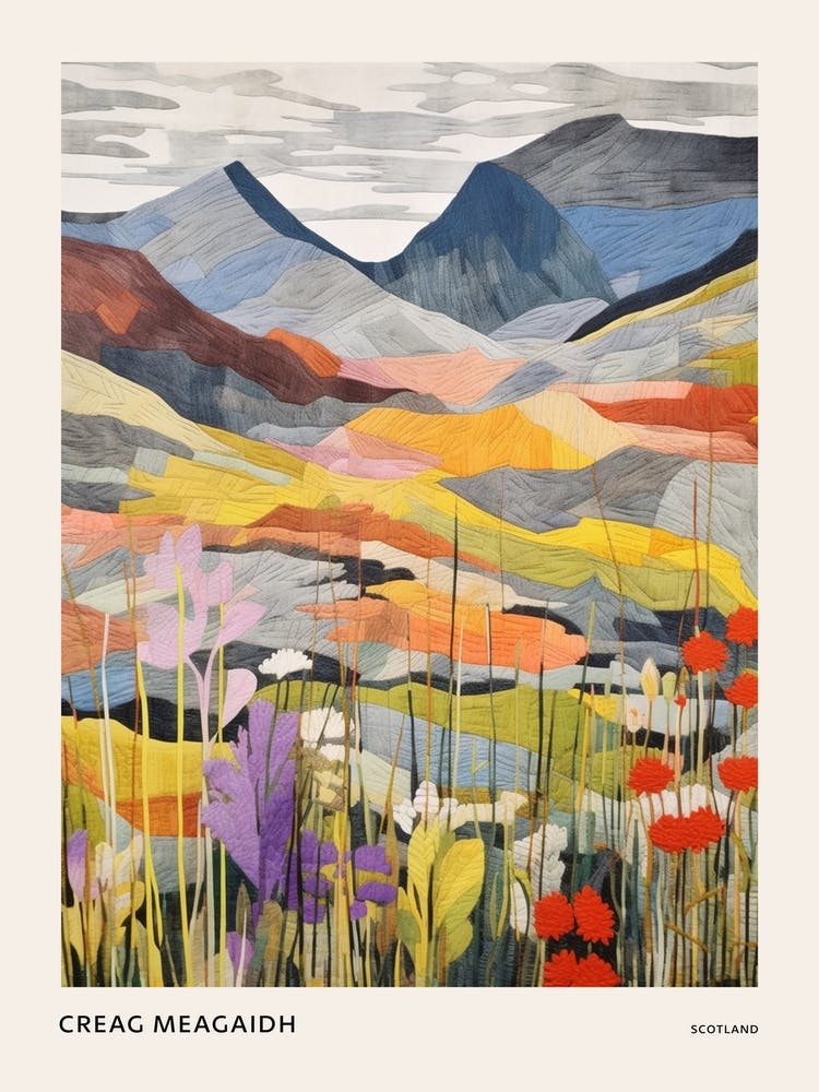 Creag Meagaidh Scotland Colourful Mountain Illustration Poster