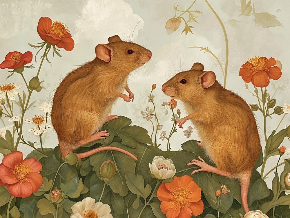 Floral Animal Illustration Rat 4