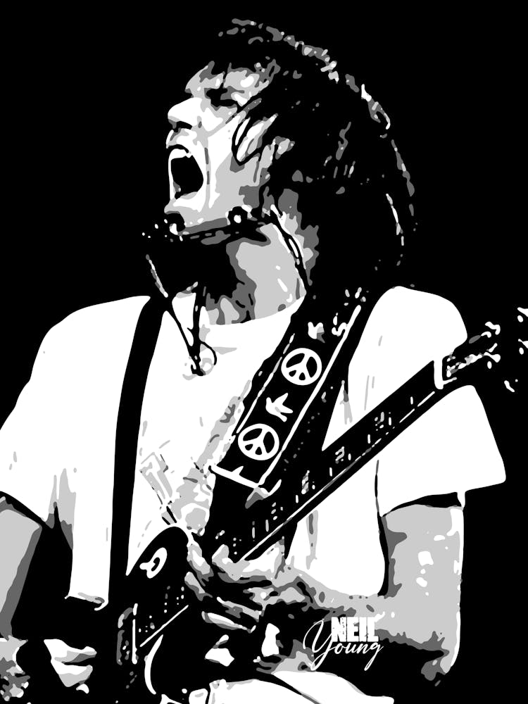 Neil Young Musician Legend in Grayscale 2