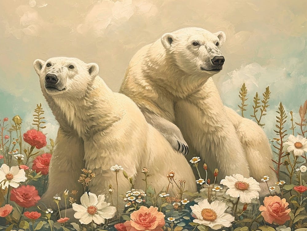 Floral Animal Illustration Polar Bear 2