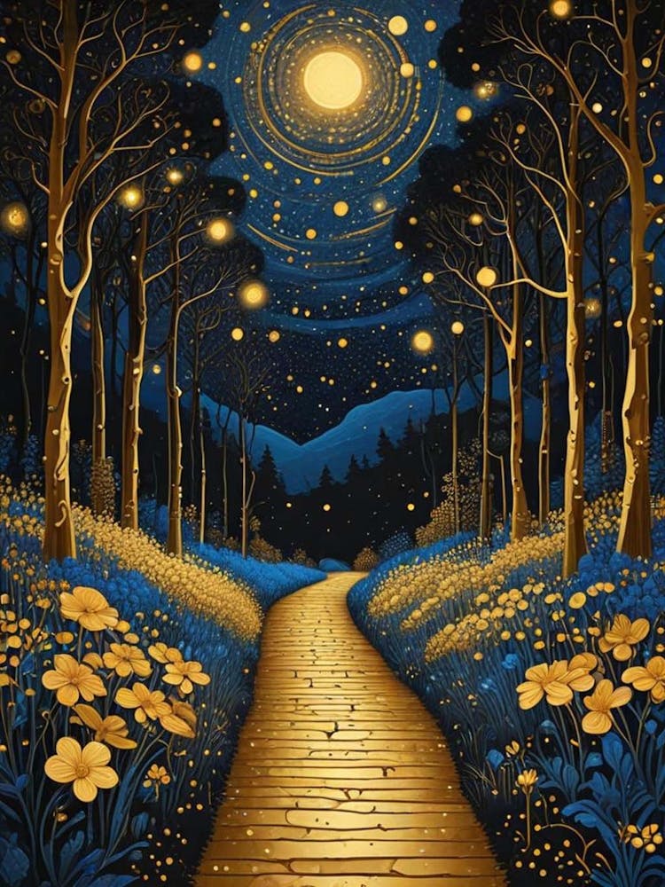 Starry Night Forest By Klimt Style (2)