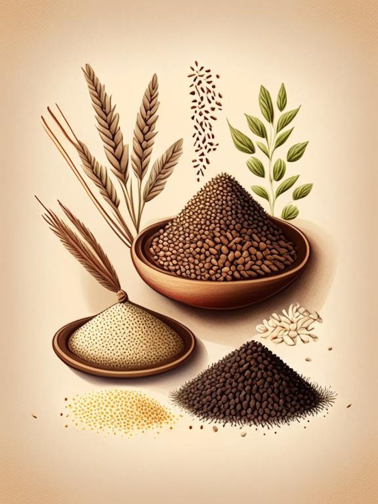 Sesame Seeds Spices And Herbs Retro Drawing 1