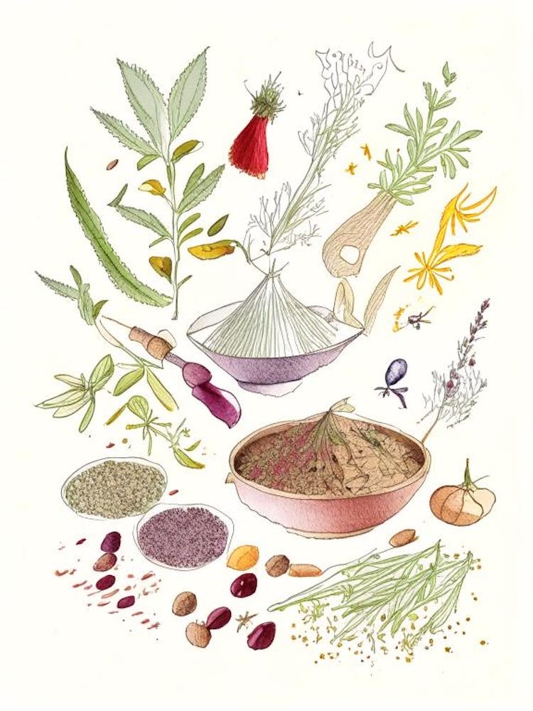 Savory Spices And Herbs Pencil Illustration 1