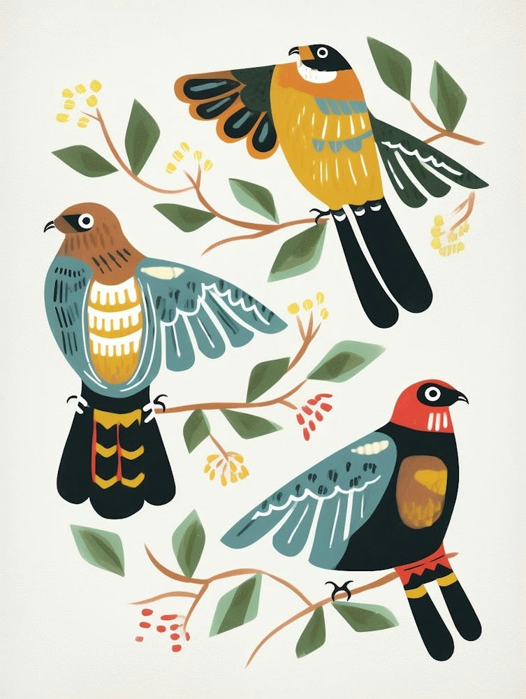 Folk Style Bird Painting Eurasian Sparrowhawk 2