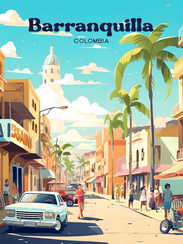 Barranquilla Columbia Street view Travel Art Illustration