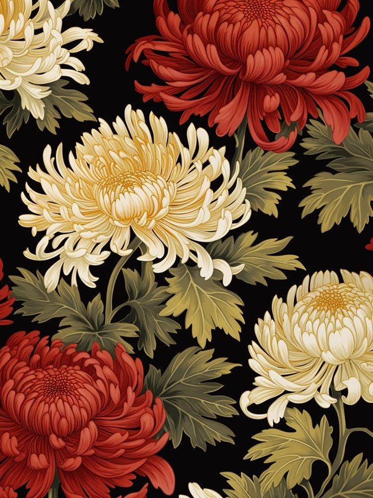 Chrysanthemums 3 William Morris Style Winter Florals