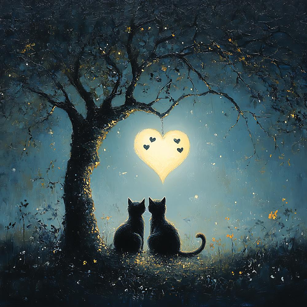 Two Cats Under A Tree