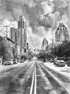 South Congress Avenue Austin Texas Black And White Watercolour 4