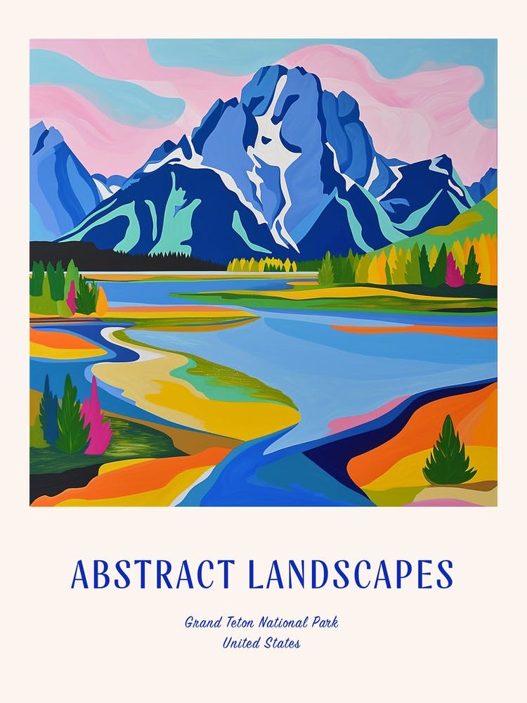 Colourful Abstract Grand Teton National Park Usa 4 Poster Blue