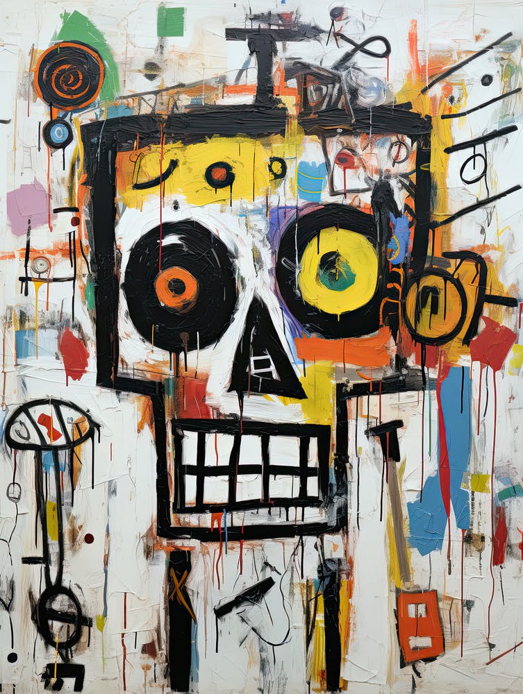 Basquiat's style Creepy Canvas: Halloween Skull Showcase