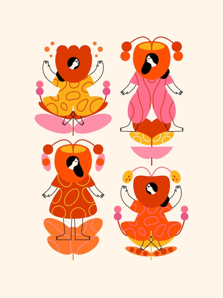 Four Little Girls Flowers