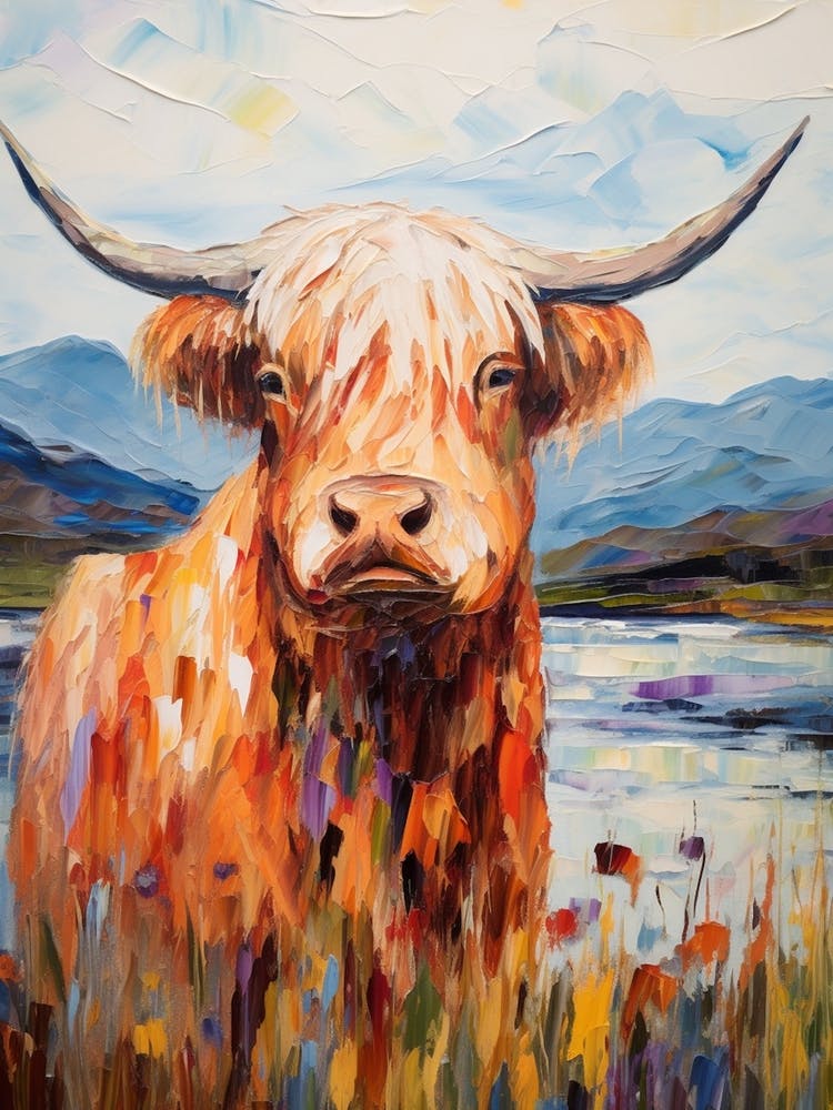 Colourful Impressionism Style Painting Of A Highland Cow 1