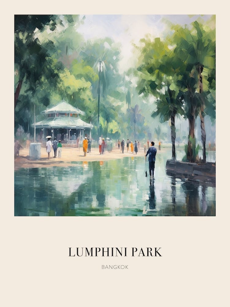 Lumphini Park Bangkok Thailand Vintage Cezanne Inspired Poster
