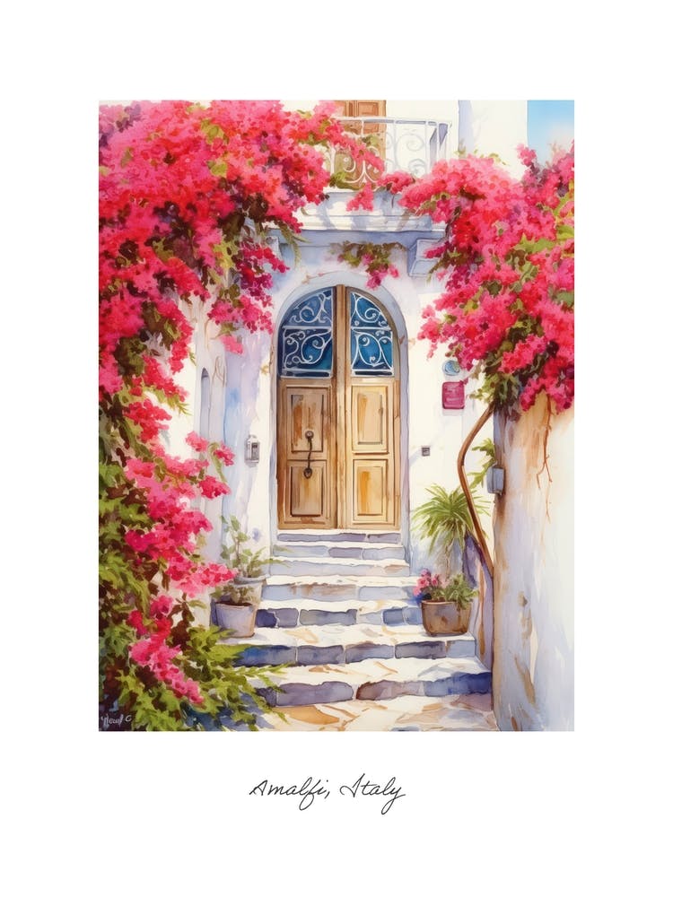 Amalfi, Italy   Mediterranean Doors Watercolour Painting 12 Poster