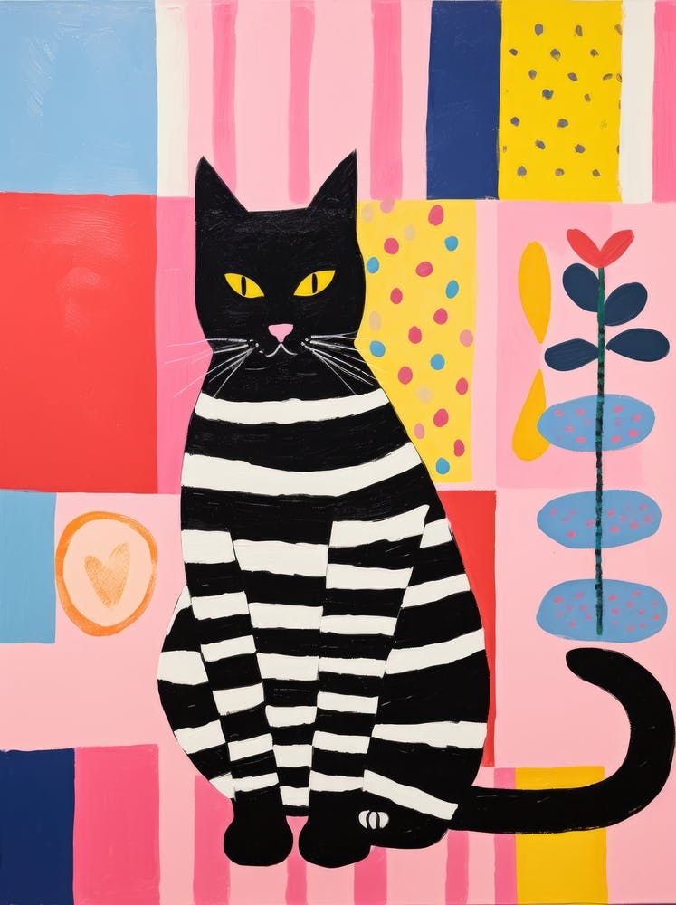 Black and white cat with colorful world