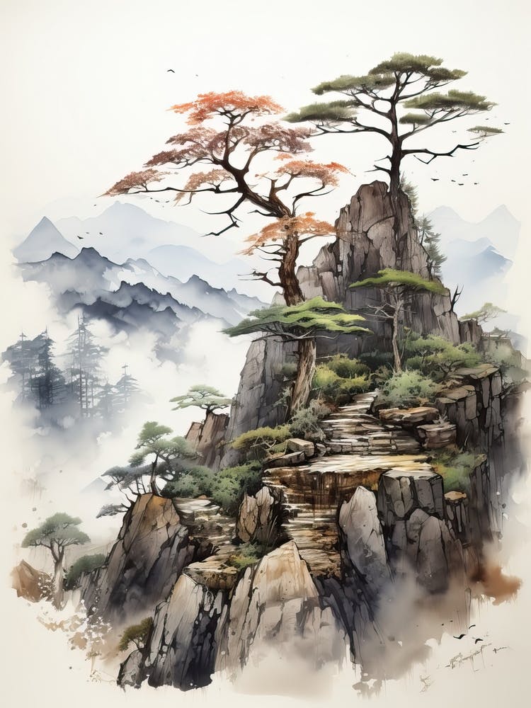 Chugoku Mountains In Multiple Prefectures, Japanese Brush Painting, Ukiyo E, Minimal 4