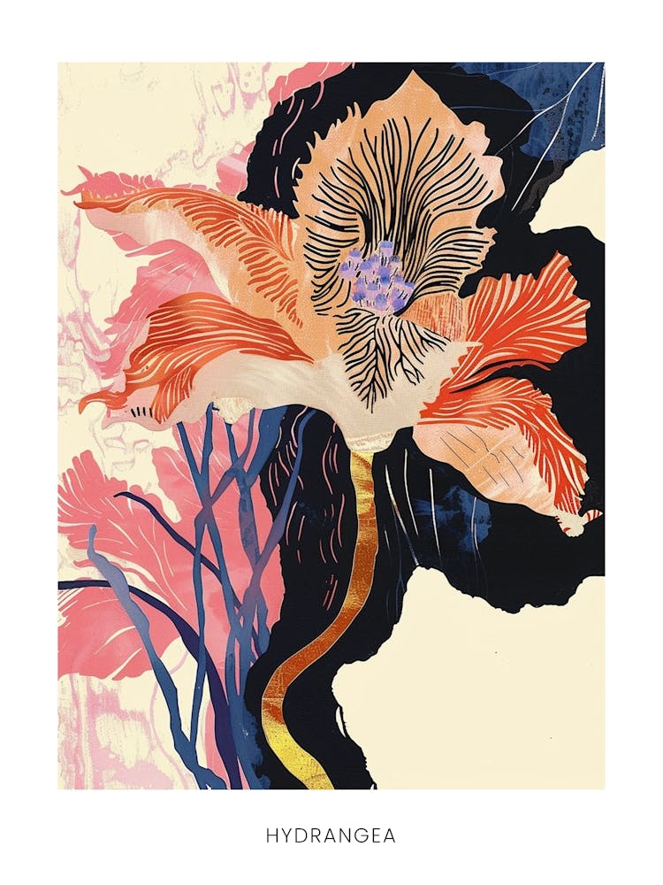 Colourful Flower Illustration Poster Hydrangea 3
