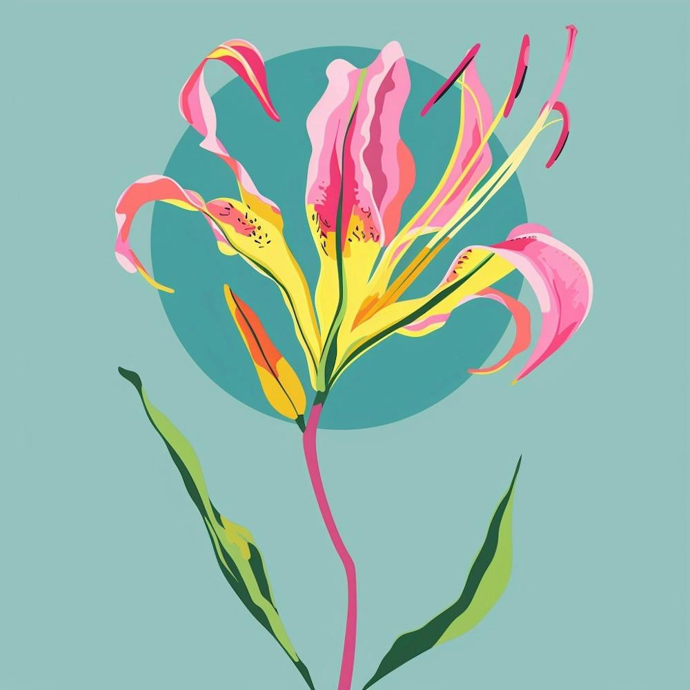 Gloriosa Lily 2 Square Flower Illustration