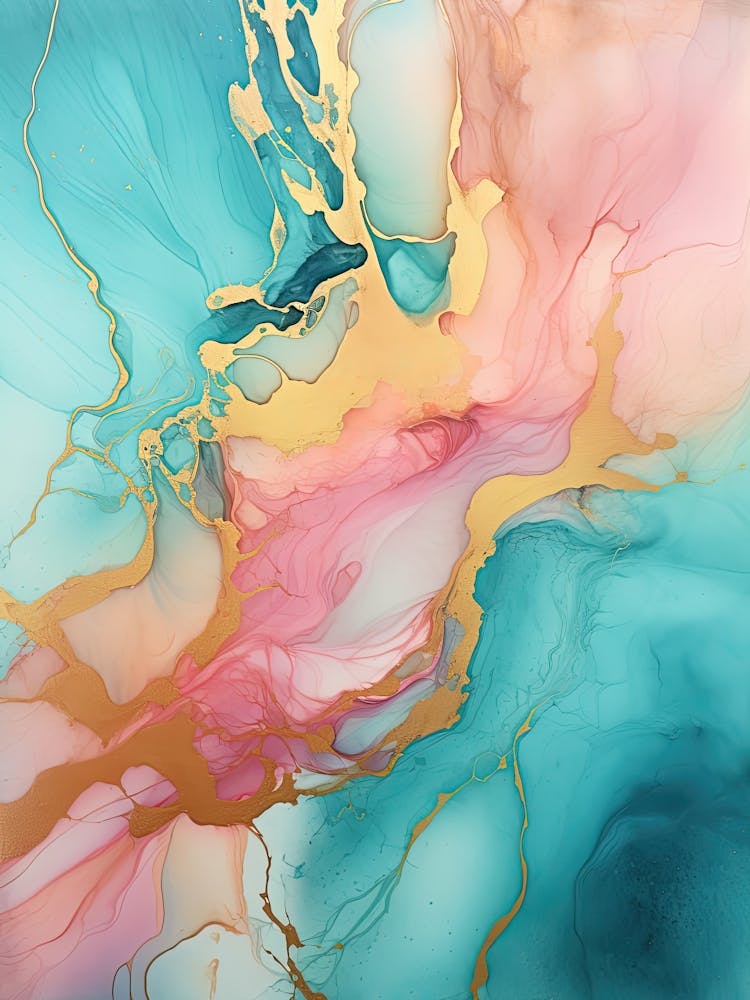 Teal, Pink, Gold Flow Asbtract Painting 1