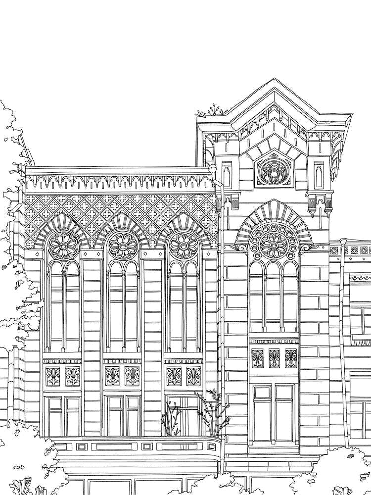 Kyiv Moorish Architecture Building Sketch