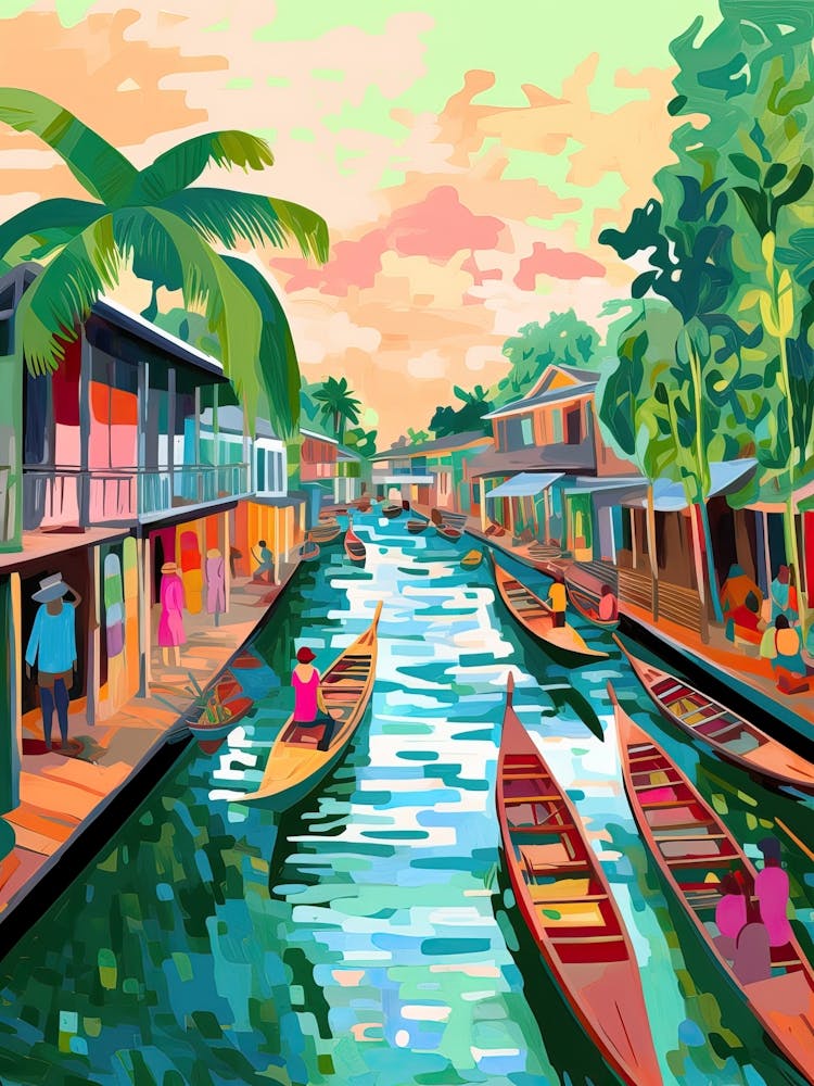 Bangkok Floating Market Travel Housewarming Painting